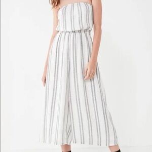 Silence + Noise White and Gray Striped Jumpsuit